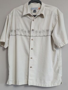 Quiksilver Cream Short-Sleeve Palm-Tree Button-Down Shirt